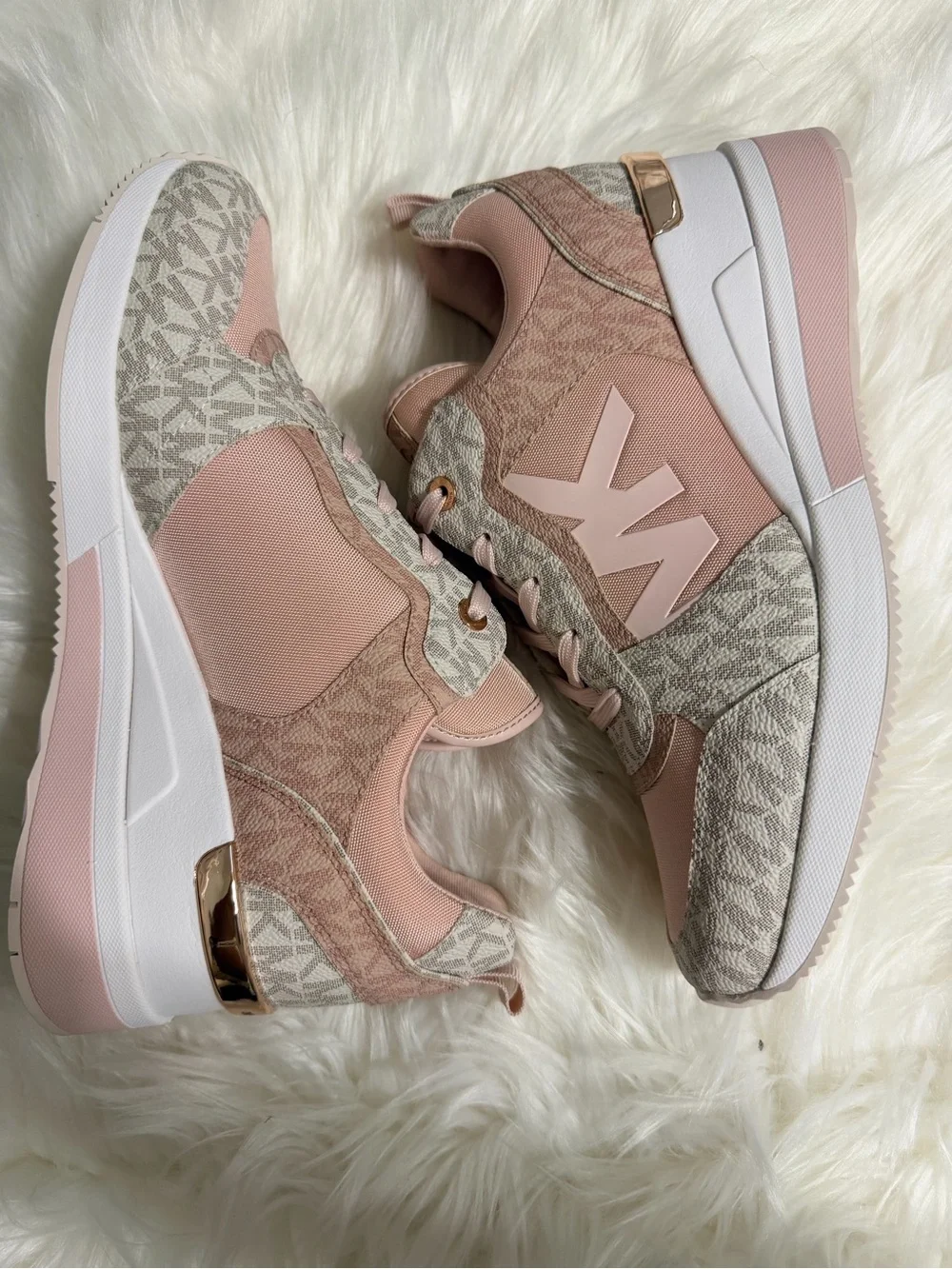 Michael Kors Crista Trainer Blush Pink MK Logo Wedge Sneakers